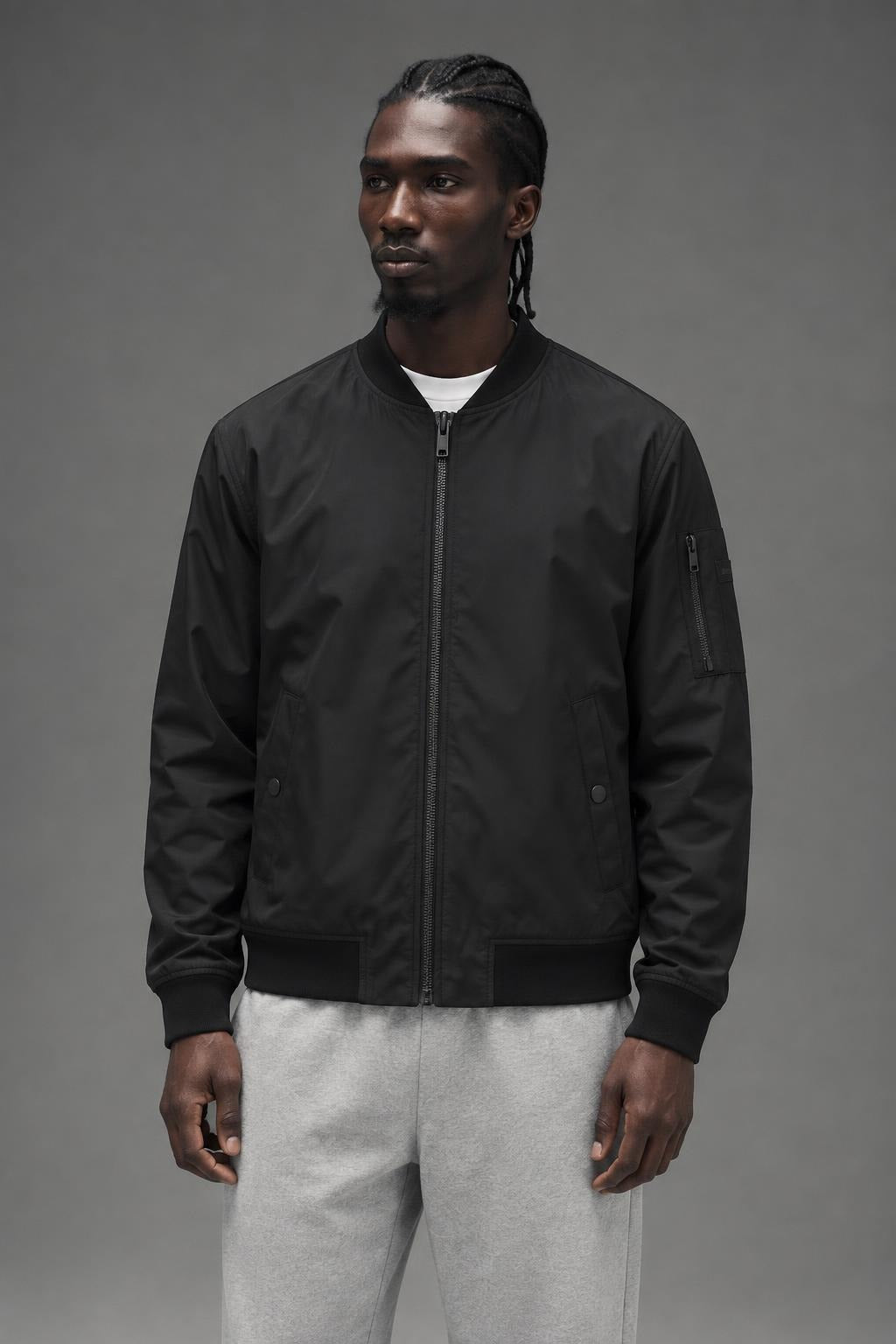 AI model photo - Michael Kors Men's Woven Bomber Jacket Black MNR28288 ET3
