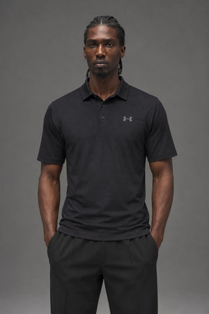 AI model photo - Under Armour Mens Playoff Golf Polo T-Shirt Black/Graphite 1253479-001