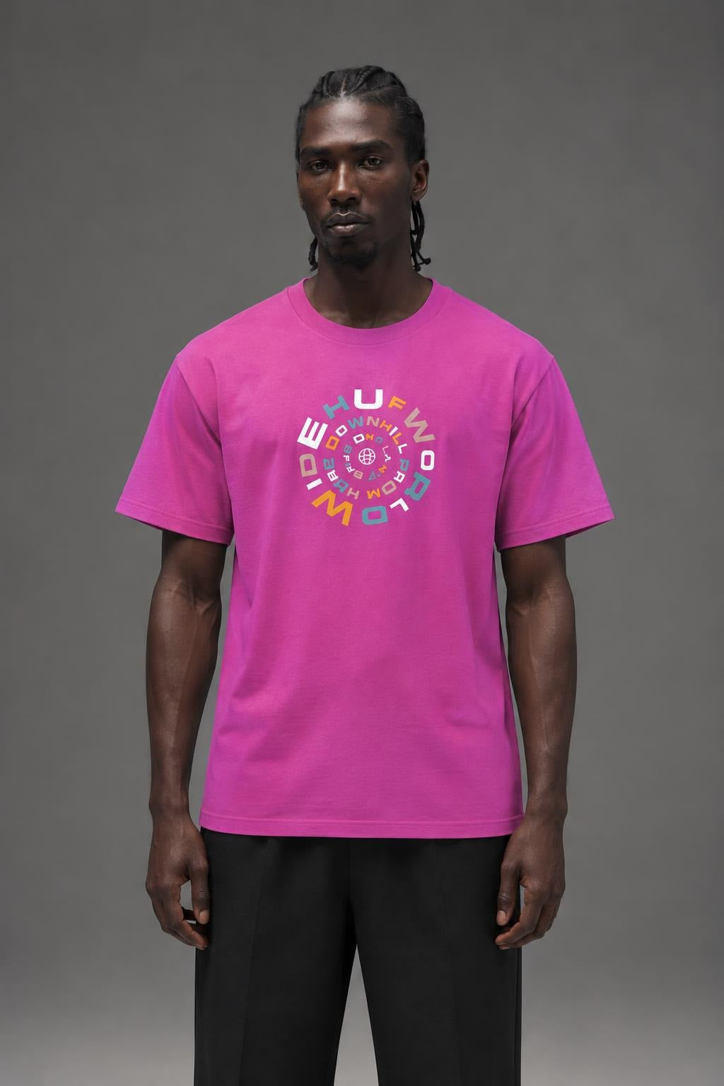 AI model photo - HUF Downward Spiral Short Sleeve T-Shirt Coral TS01170