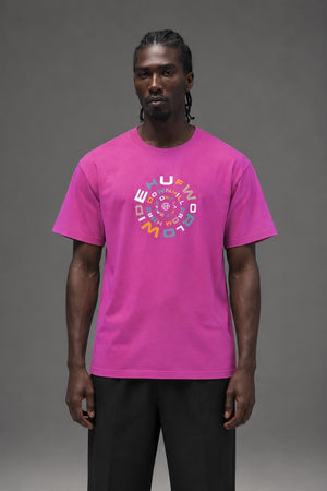 AI model photo - HUF Downward Spiral Short Sleeve T-Shirt Coral TS01170