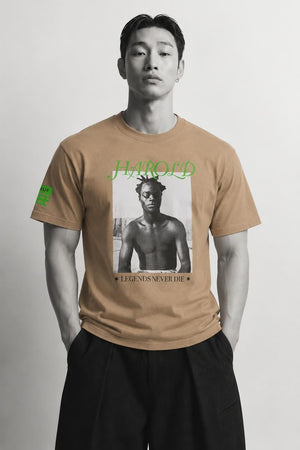 AI model photo - HUF Harold Legend S/S Tee Sand TS01373