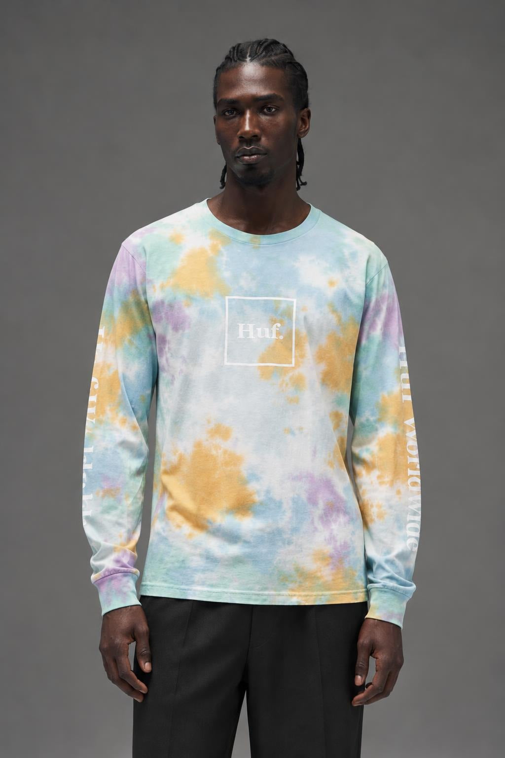 AI model photo - HUF Prism Wash Domestic Long Sleeve T-Shirt White TS01184