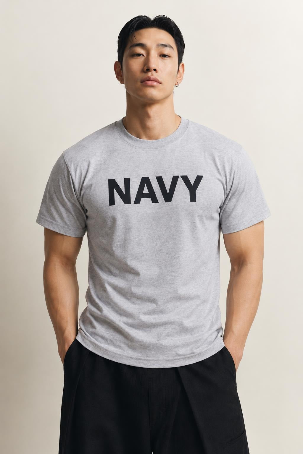 AI model photo - Rothco Grey Physical Training Navy T-Shirt Grey 60010 60011