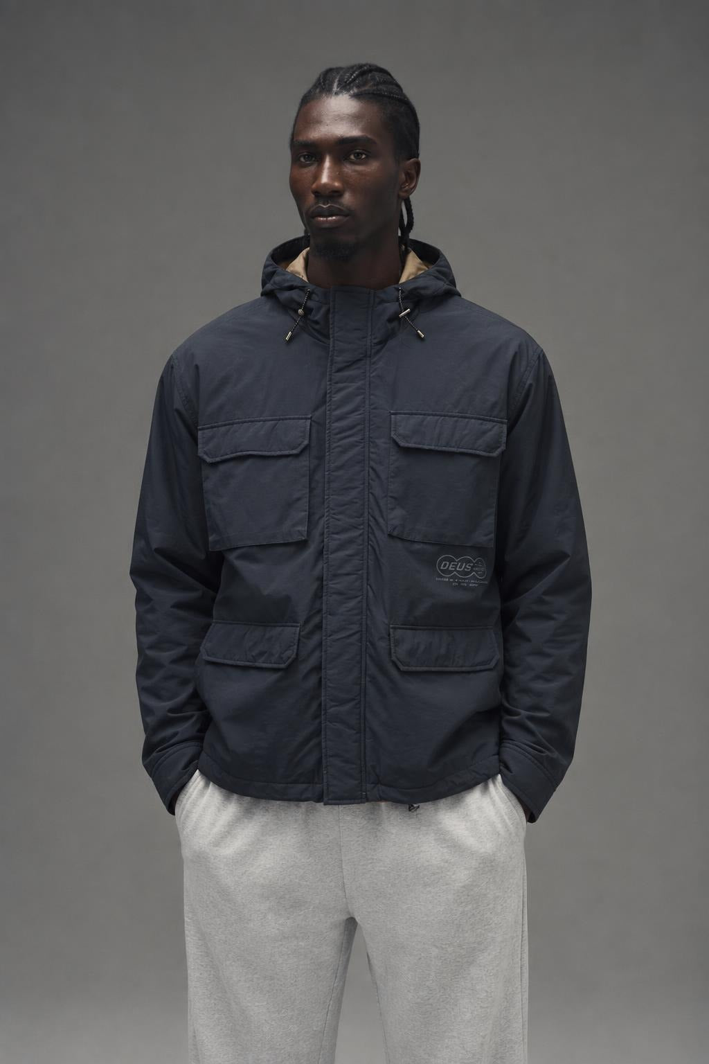 AI model photo - Deus EX Machina Dennis Transitional Jacket Anthracite DMF246608 ATH