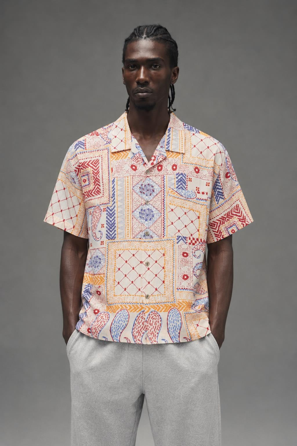 AI model photo - OBEY Archie Woven Cream Multi 181210427 CRM