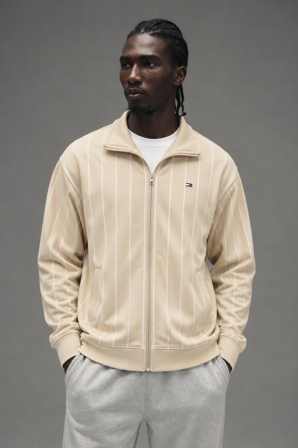 AI model photo - Tommy Hilfiger Men's TMJ RLX Pinstripe Track Jacket Classic DM16360 250