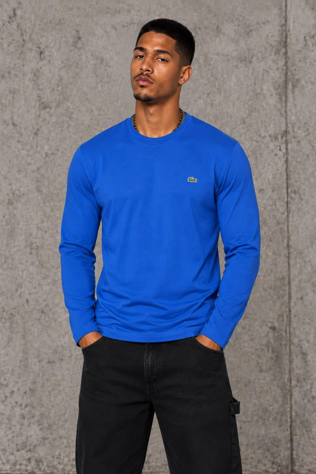 AI model photo - Lacoste Crew Neck Pima Cotton Jersey T-shirt Electric TH6712 Z7Z