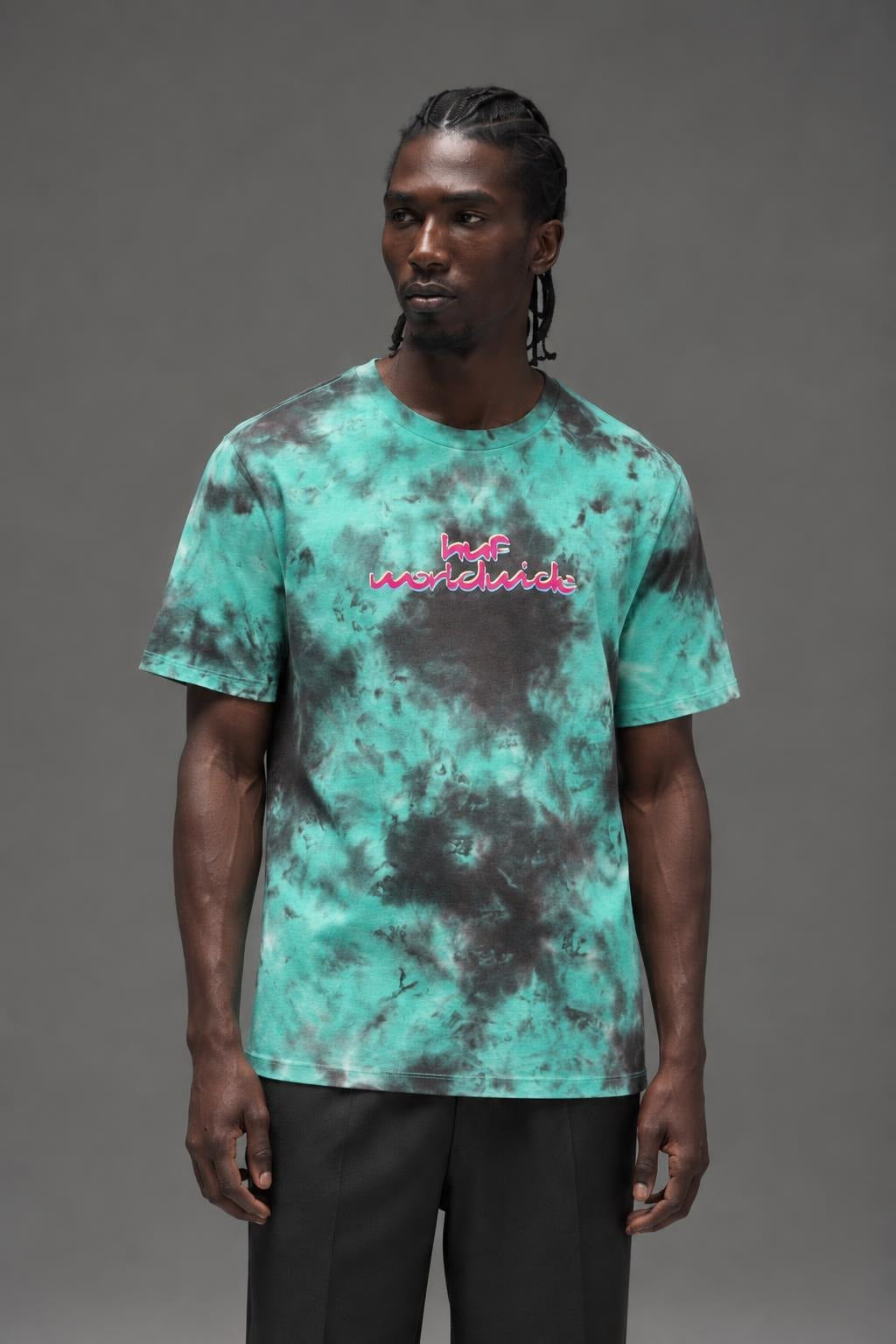 AI model photo - HUF Chemistry S/S Tee Teal TS01379