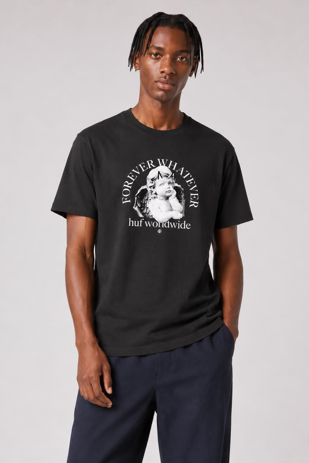 AI model photo - HUF Forever Whatever Omen Short Sleeve Tee Black TS01172