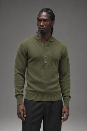 AI model photo - Rothco G.I. Style 5-Button Acrylic Sweater Olive Drab 6368 6369