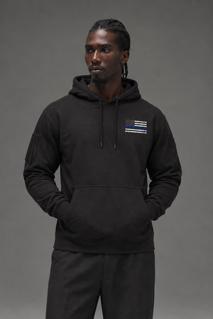 AI model photo - Rothco Men's Thin Blue Line Concealed Carry Hoodie Black 52071