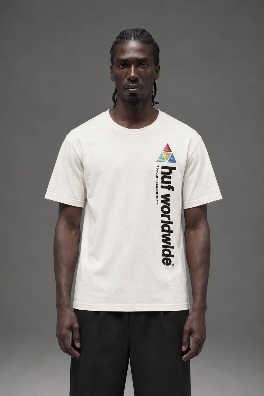 AI model photo - HUF Peak Sportif Short Sleeve Tee Unbleached TS01201