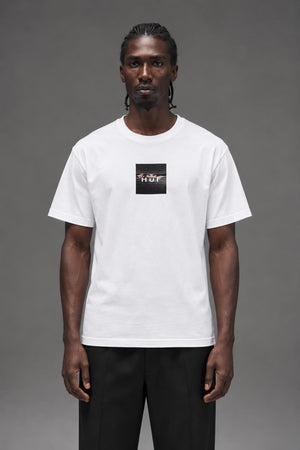 AI model photo - HUF Voyeur Logo Short Sleeve T-Shirt White TS01175