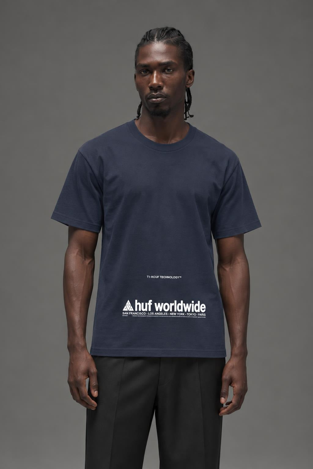 AI model photo - HUF Taking Control Short Sleeve Tee French Navy TS01178
