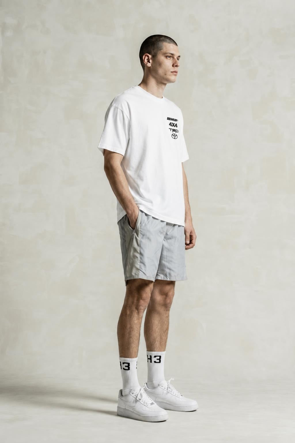 AI model photo - HUF Long Travel S/S Tee White TS02538 WHT