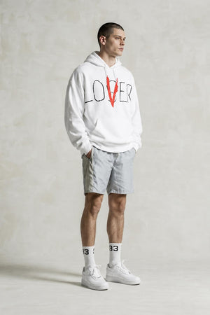 AI model photo - Urban Outfitters Men's Lover Loser Puff Print Hoodie Sweatshirt Wht/Blace 53416590 U1