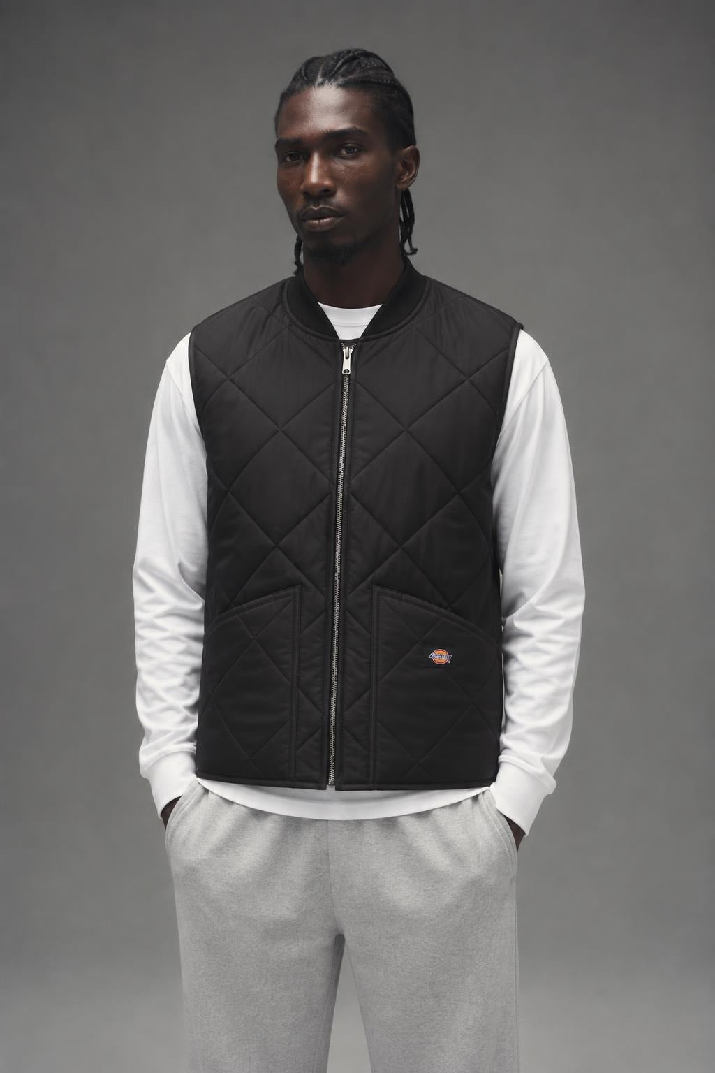AI model photo - Dickies Men's Diamond Quilted Vest Black TE242BK