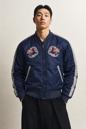 AI model photo - Schott NYC Men's Nylon Tour Jacket Navy 9630