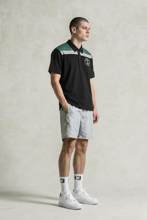 AI model photo - American Needle Red Jacket Men's LA Open Maverick Polo T-Shirts Black 19H009A-LAOPEN