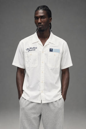 AI model photo - Deus Ex Machina Men's Forecourt Shirt Vintage White DMP255066 VWH