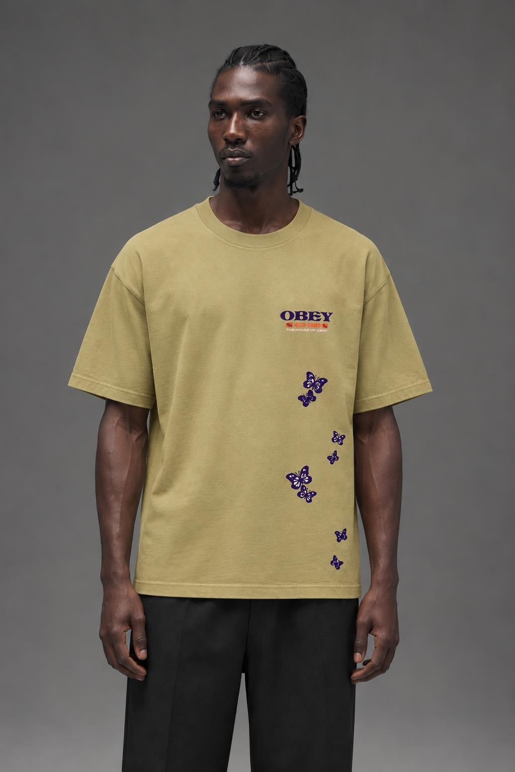 AI model photo - OBEY Mens To The Children Heavyweight Box T-Shirt Almond 166912314