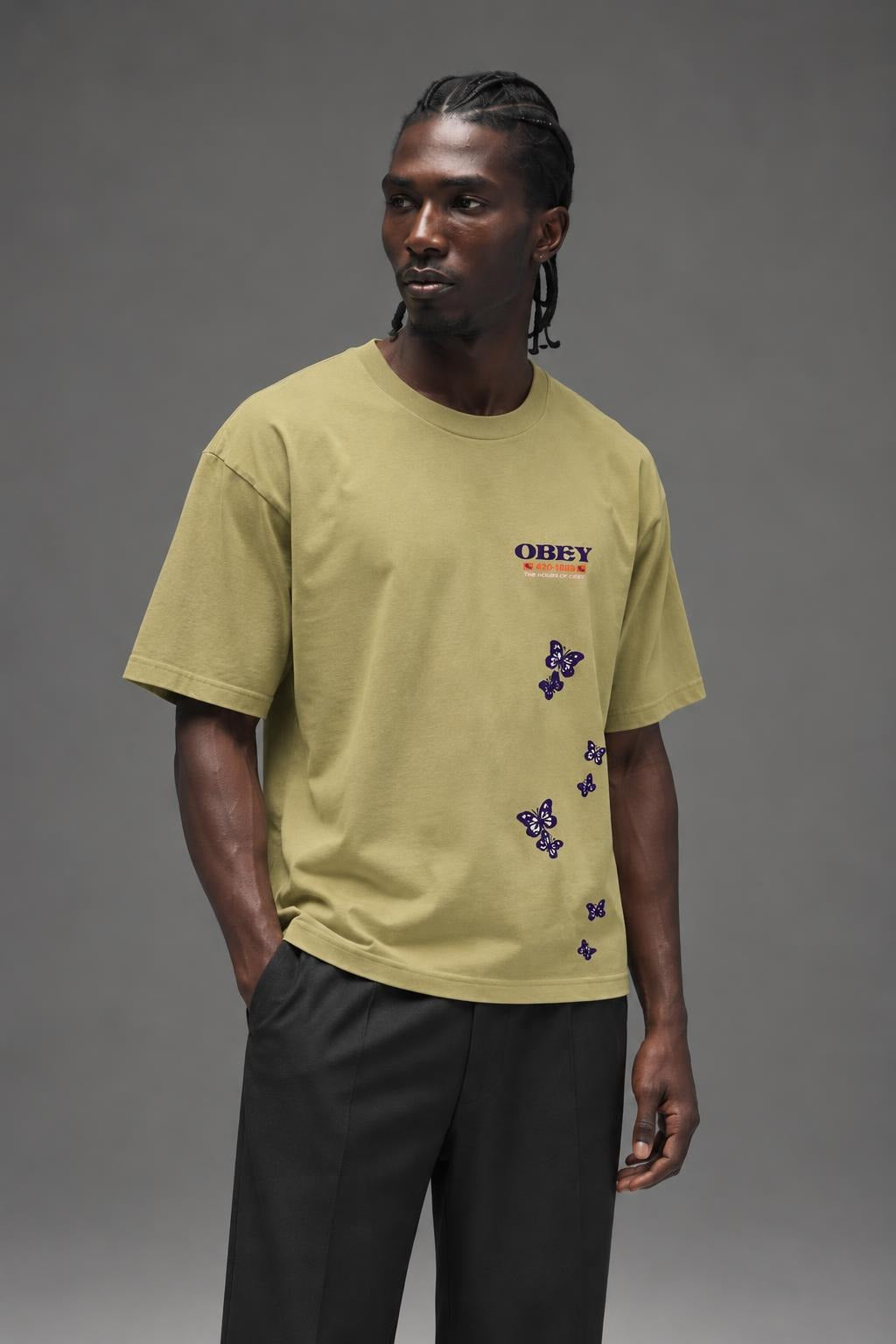 AI model photo - OBEY Mens To The Children Heavyweight Box T-Shirt Almond 166912314