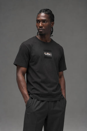 AI model photo - HUF Voyeur Logo Short Sleeve T-Shirt Black TS01175