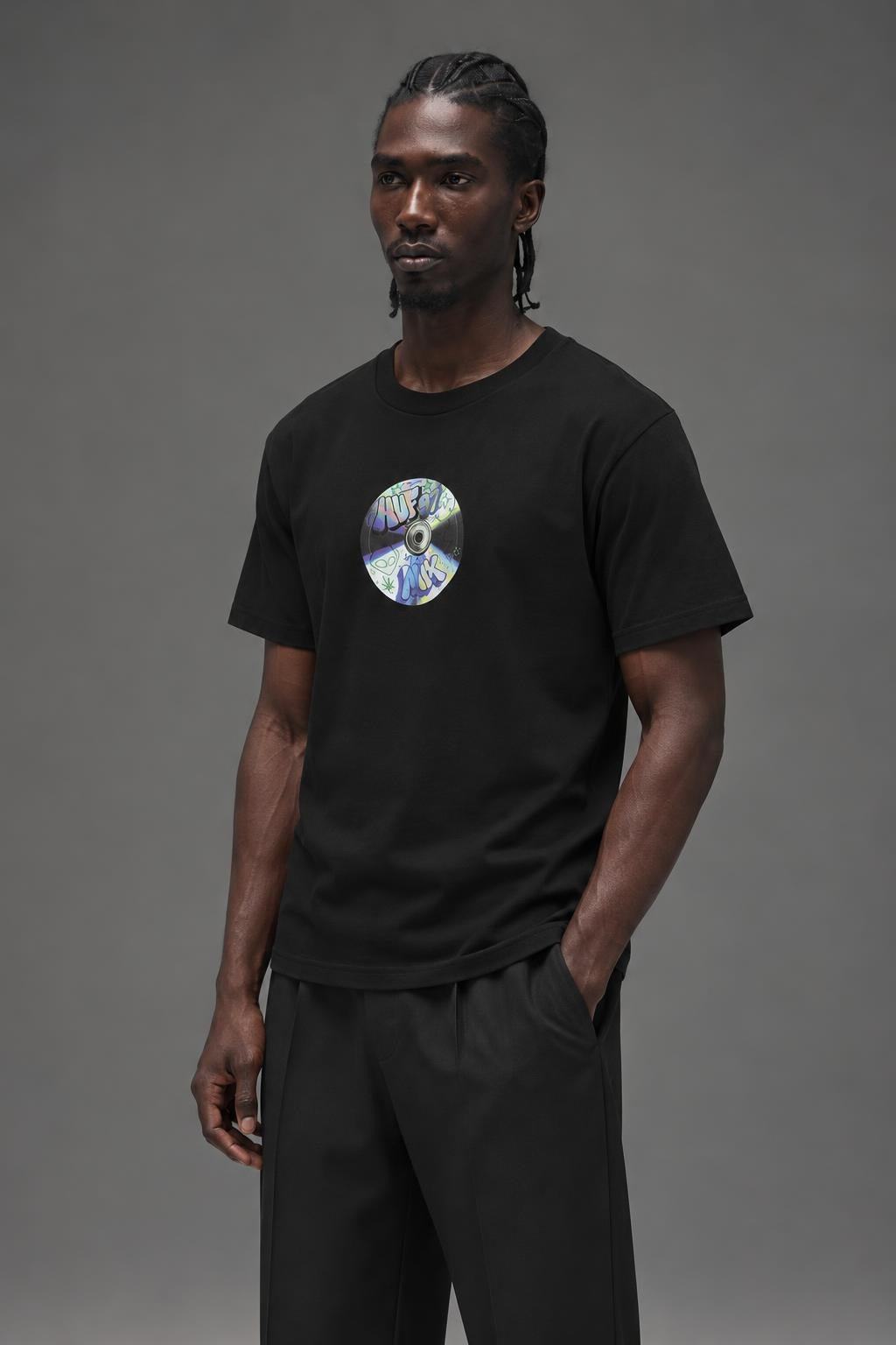 AI model photo - HUF Playlist S/S T-Shirt Black TS02452 BLK