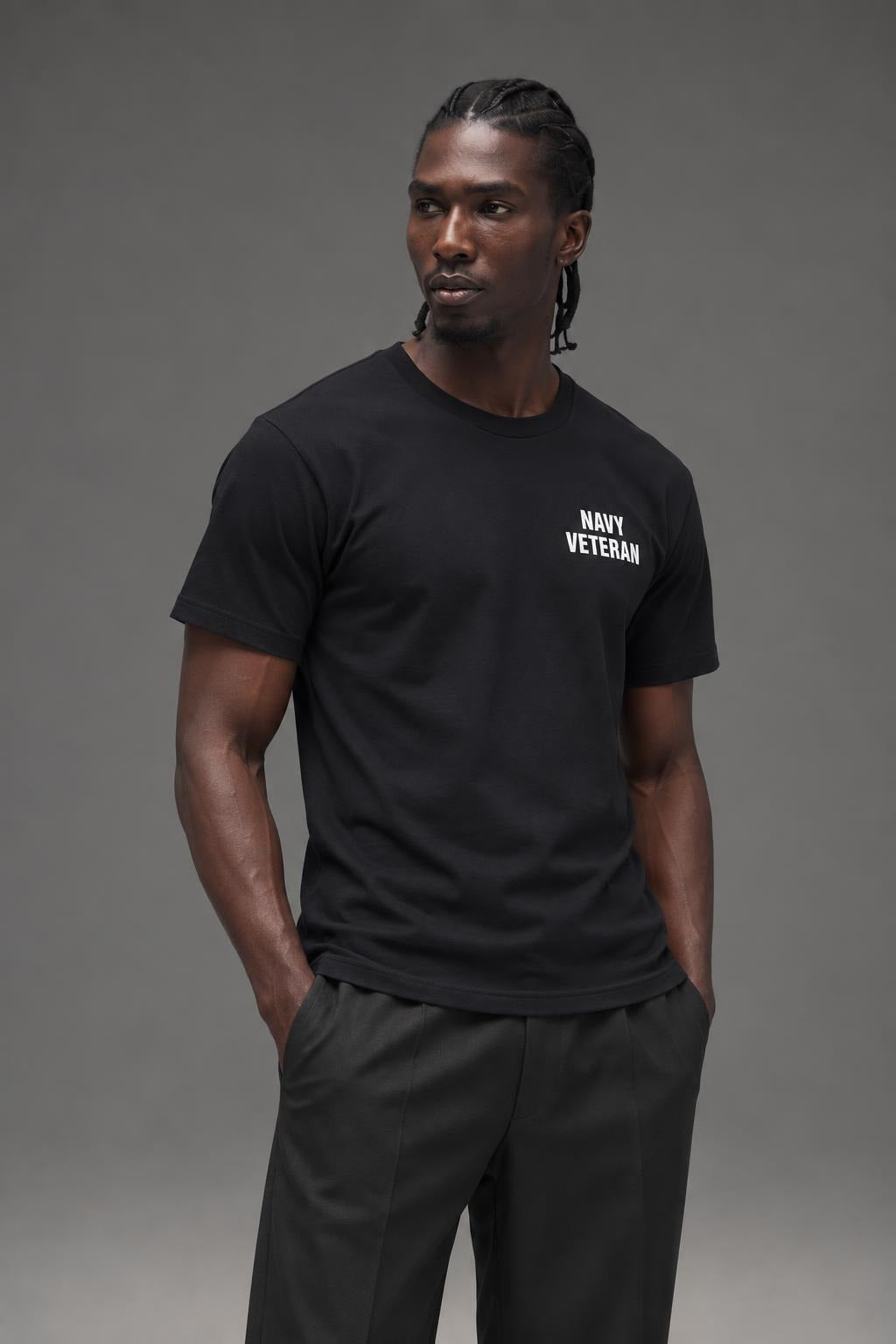 AI model photo - Rothco Veteran T-Shirt Navy Black 1272 1273