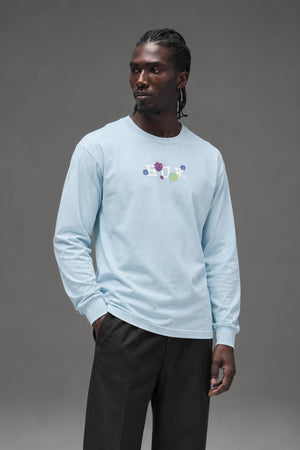AI model photo - HUF Psycho Daisies Long Sleeve T-Shirt Light Blue TS01158