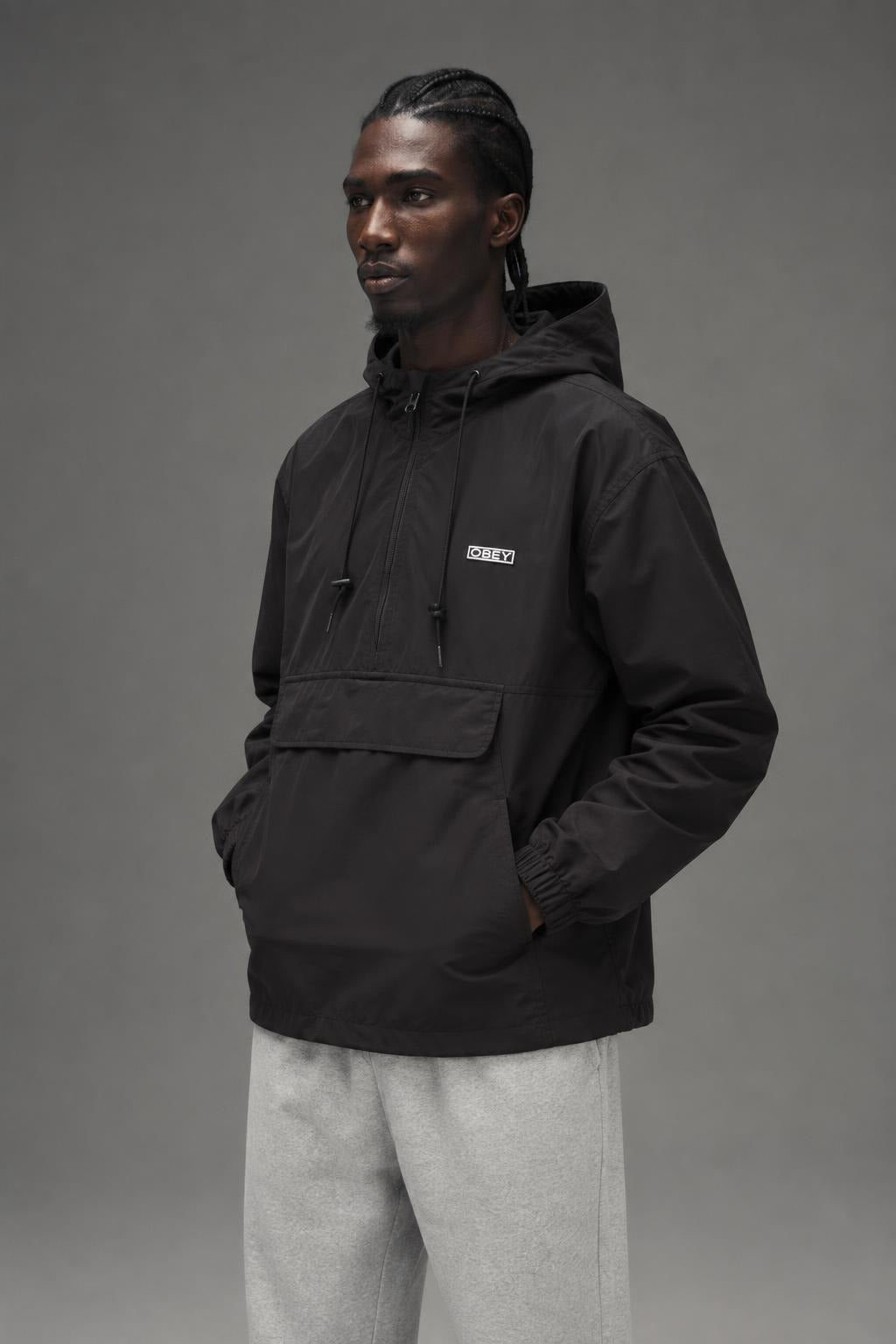 AI model photo - OBEY Recess II Anorak Black 121800420