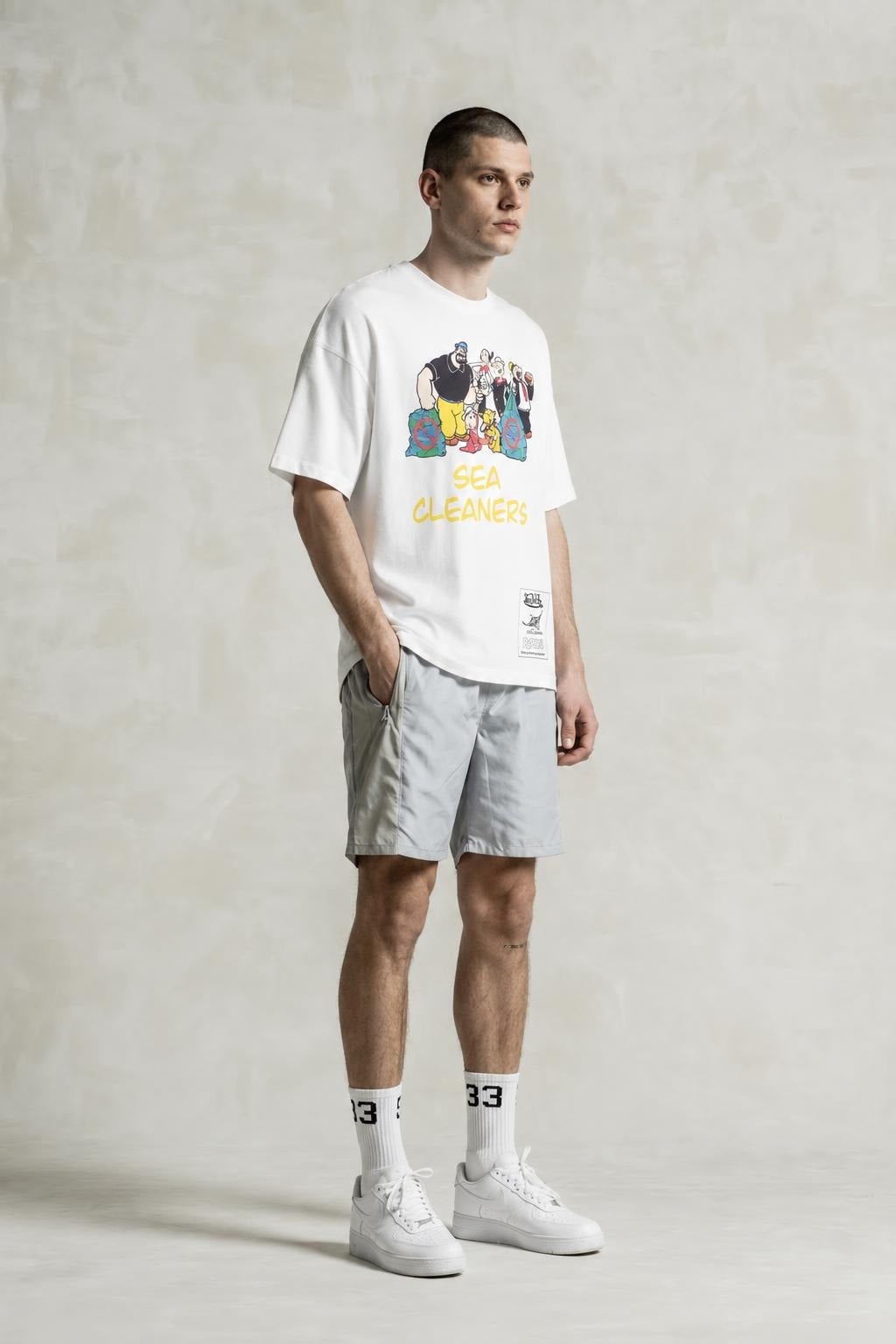 AI model photo - Von Dutch Mens Popeye Sea Cleaners Organic Cotton T-Shirt Off White TM143V