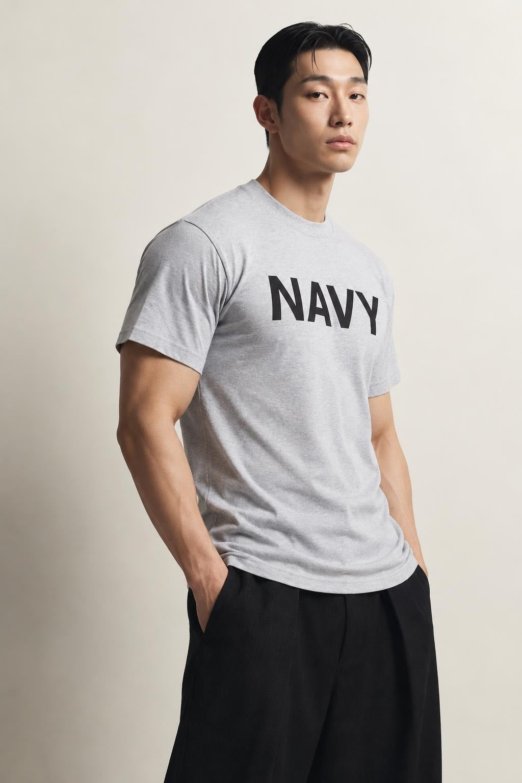 AI model photo - Rothco Grey Physical Training Navy T-Shirt Grey 60010 60011