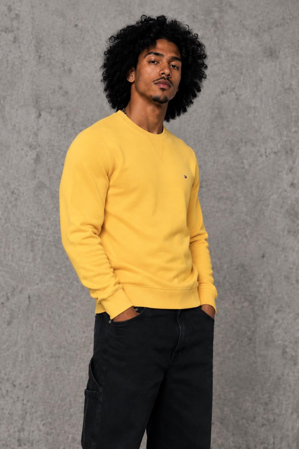 AI model photo - Tommy Hilfiger Men's Signature Solid Crew Neck Sweater Aspen Gold 78J0478 730