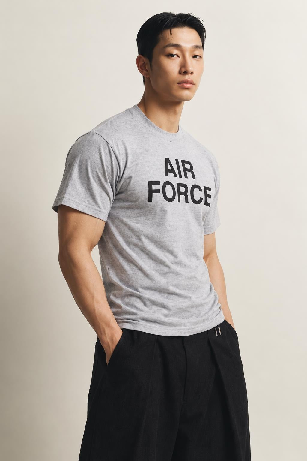 AI model photo - Rothco Grey Physical Training Air Force T-Shirt Grey 61020 61021