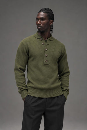 AI model photo - Rothco G.I. Style 5-Button Acrylic Sweater Olive Drab 6368 6369