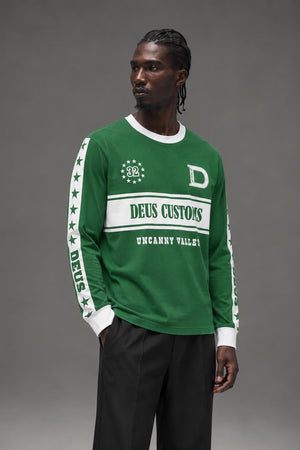 AI model photo - Deus EX Machina Men's Round Up Long Sleeve Tee Hillside Green DMF241547 HLG