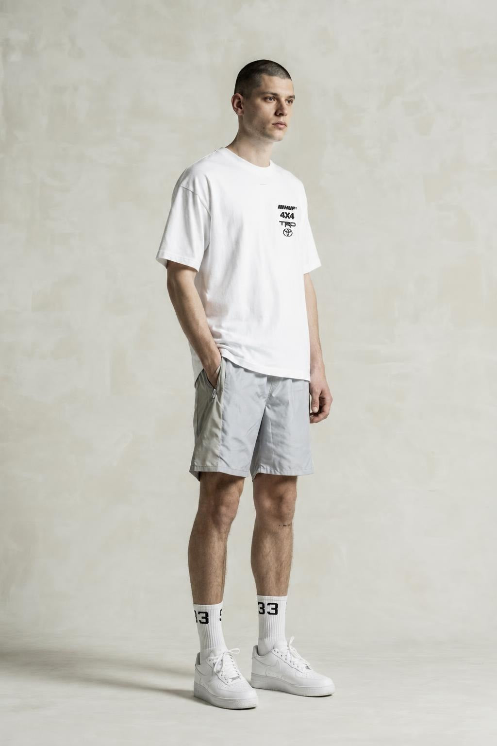 AI model photo - HUF Long Travel S/S Tee White TS02538 WHT
