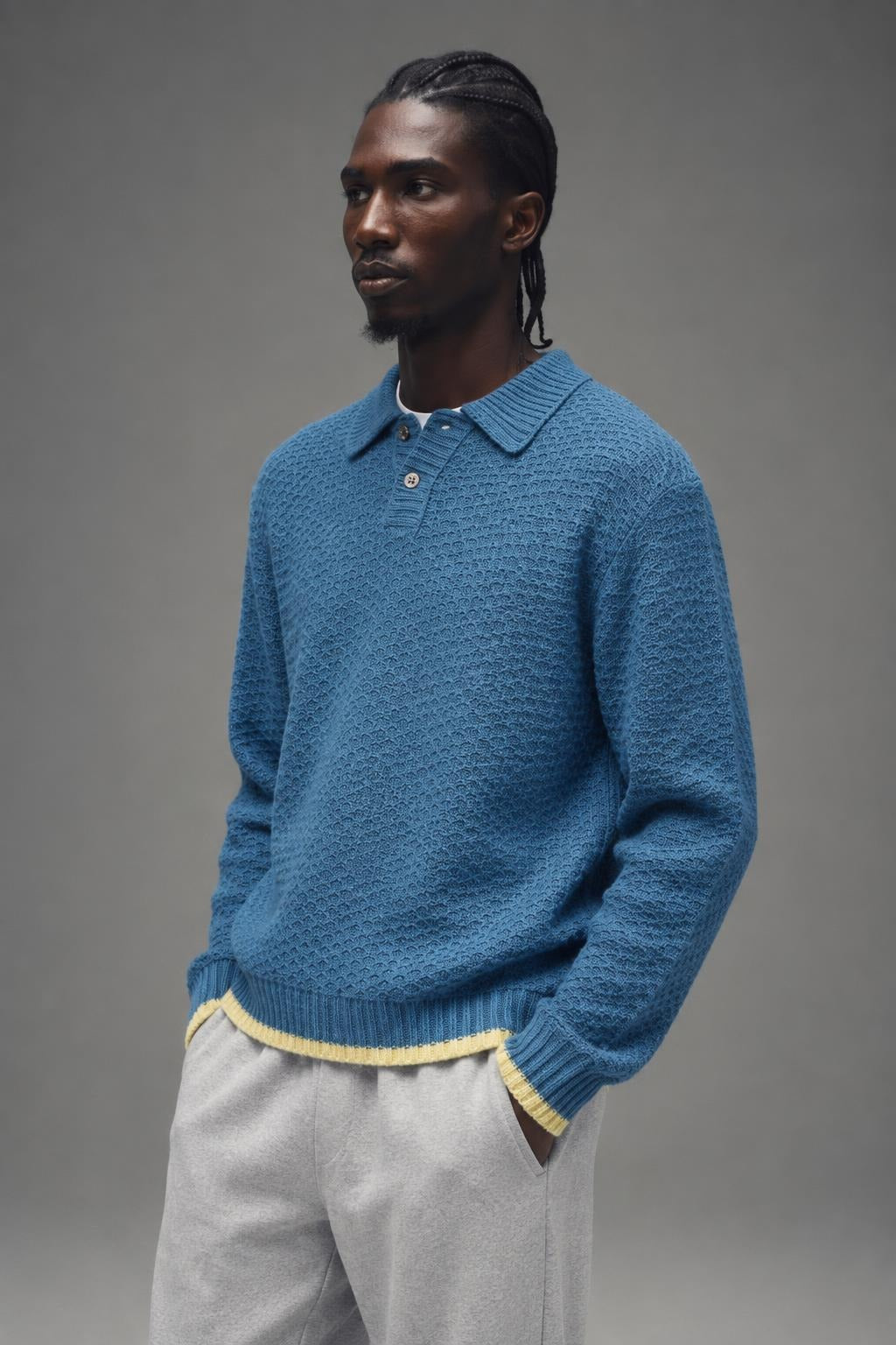 AI model photo - OBEY Mens Loreto Polo Sweater Captains Blue 151000114 CPB