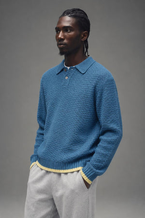 AI model photo - OBEY Mens Loreto Polo Sweater Captains Blue 151000114 CPB