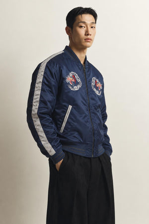 AI model photo - Schott NYC Men's Nylon Tour Jacket Navy 9630
