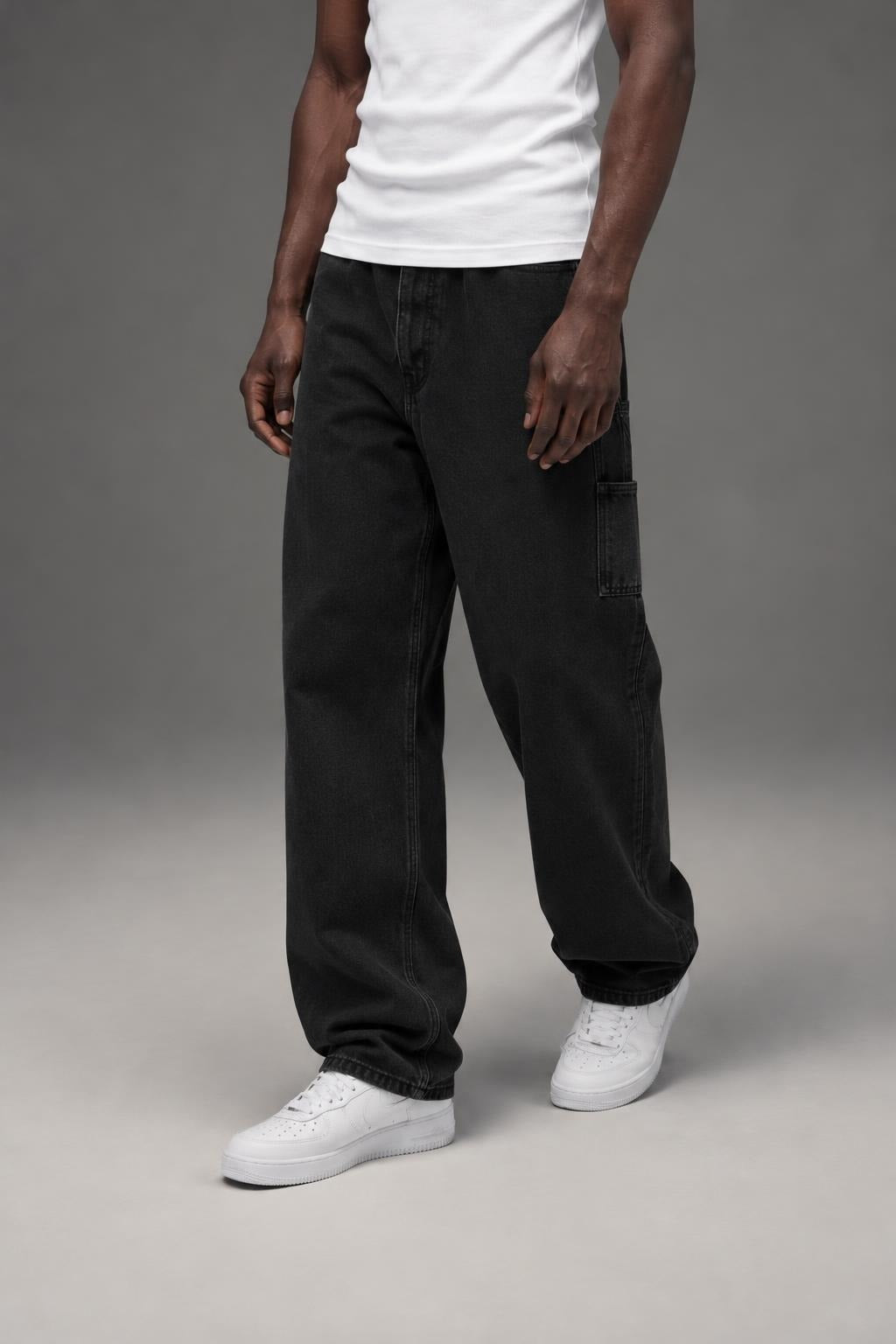 AI model photo - OBEY Men's Organic Hardwork Carpenter Denim Denim Faded Black 142010078 FBL