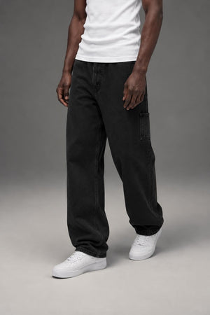 AI model photo - OBEY Men's Organic Hardwork Carpenter Denim Denim Faded Black 142010078 FBL