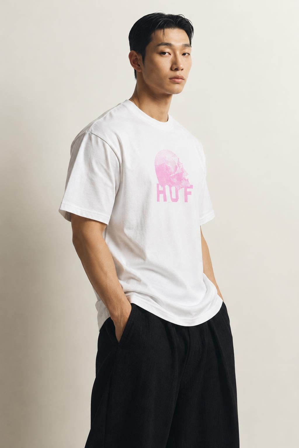 AI model photo - HUF Data Death S/S Tee White TS01333