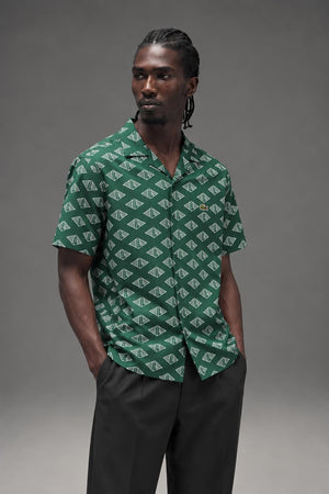 AI model photo - Lacoste Mens Short Sleeve Monogram Print Shirt Green/Flour CH7882 YRR