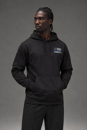 AI model photo - Rothco Men's Thin Blue Line Concealed Carry Hoodie Black 52071
