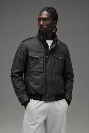 AI model photo - Schott NYC Waxed Security Jacket Black 91070
