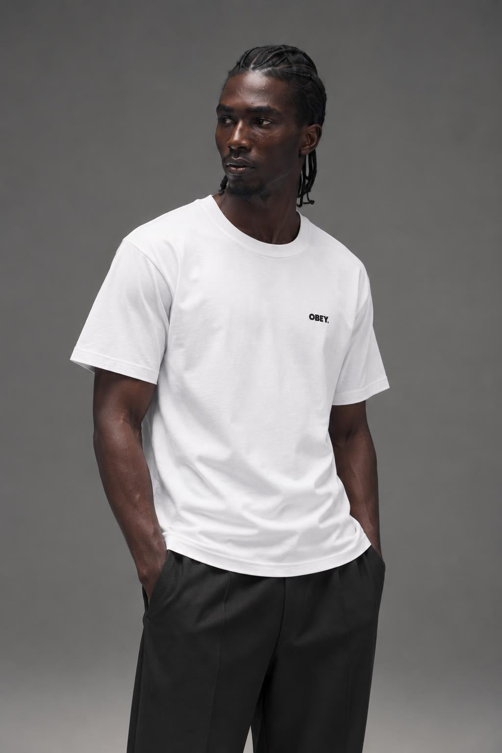 AI model photo - OBEY Flower Organic T-Shirt White 163002387