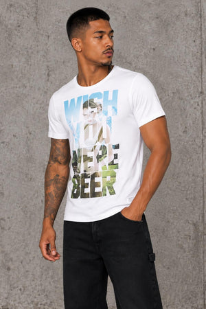 AI model photo - Tom Tailor Mens Print T-Shirt White T2000 103233200