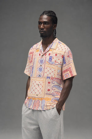 AI model photo - OBEY Archie Woven Cream Multi 181210427 CRM